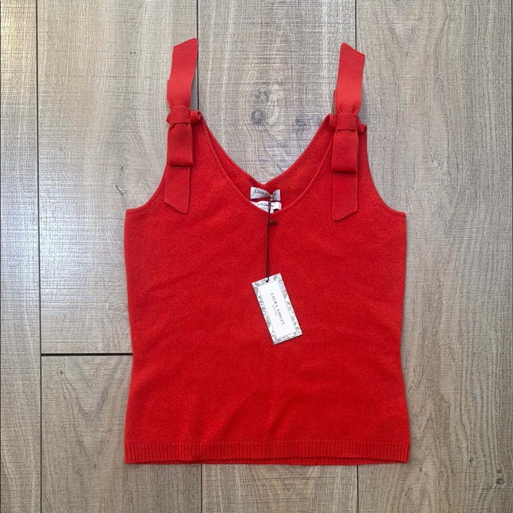 Laura Ashley Cashmere Vibrant Red Tank Top with Bow Straps